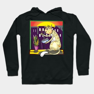 Cat Eating Spaghetti And Watching Sunset Scene Hoodie